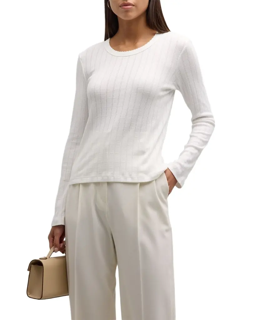 LESET Pointelle Slim-Fit Long-Sleeve T-Shirt