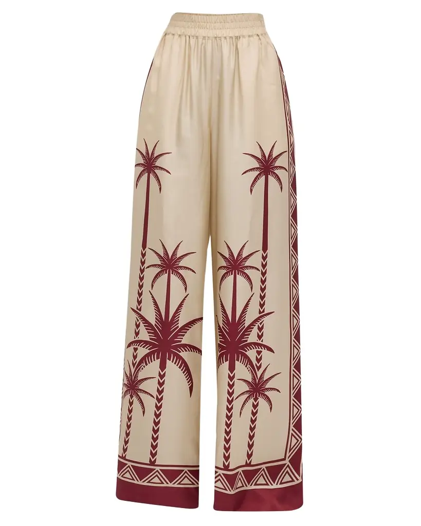 La DoubleJ Placed-Print Wide-Leg Silk Palazzo Pants