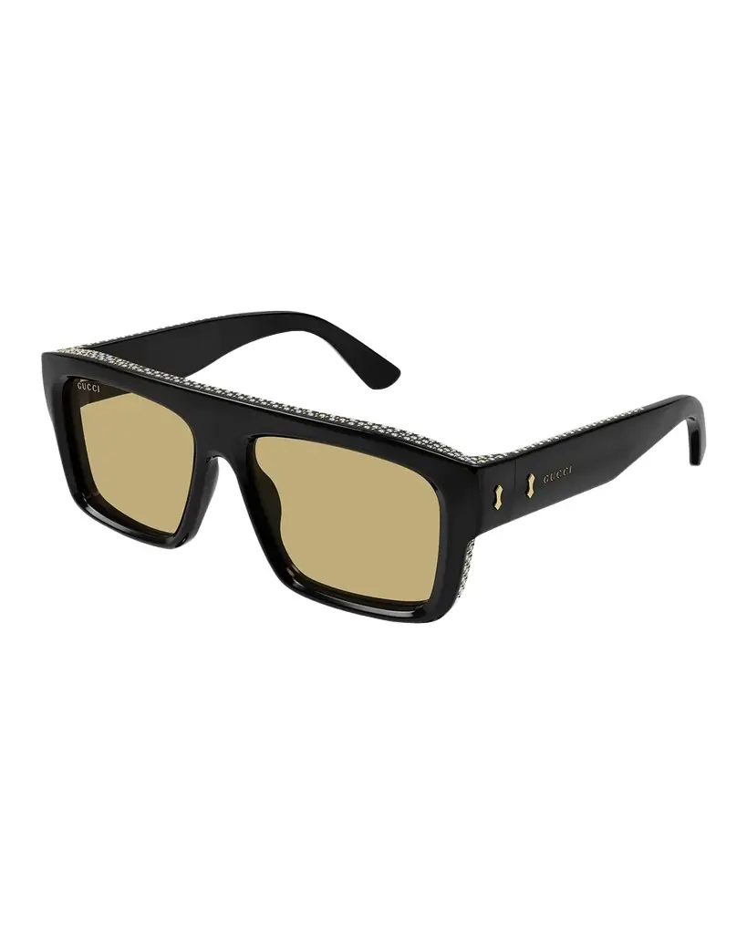 Gucci Men 's GG1461Sm Acetate Rectangle Sunglasses with Crystals