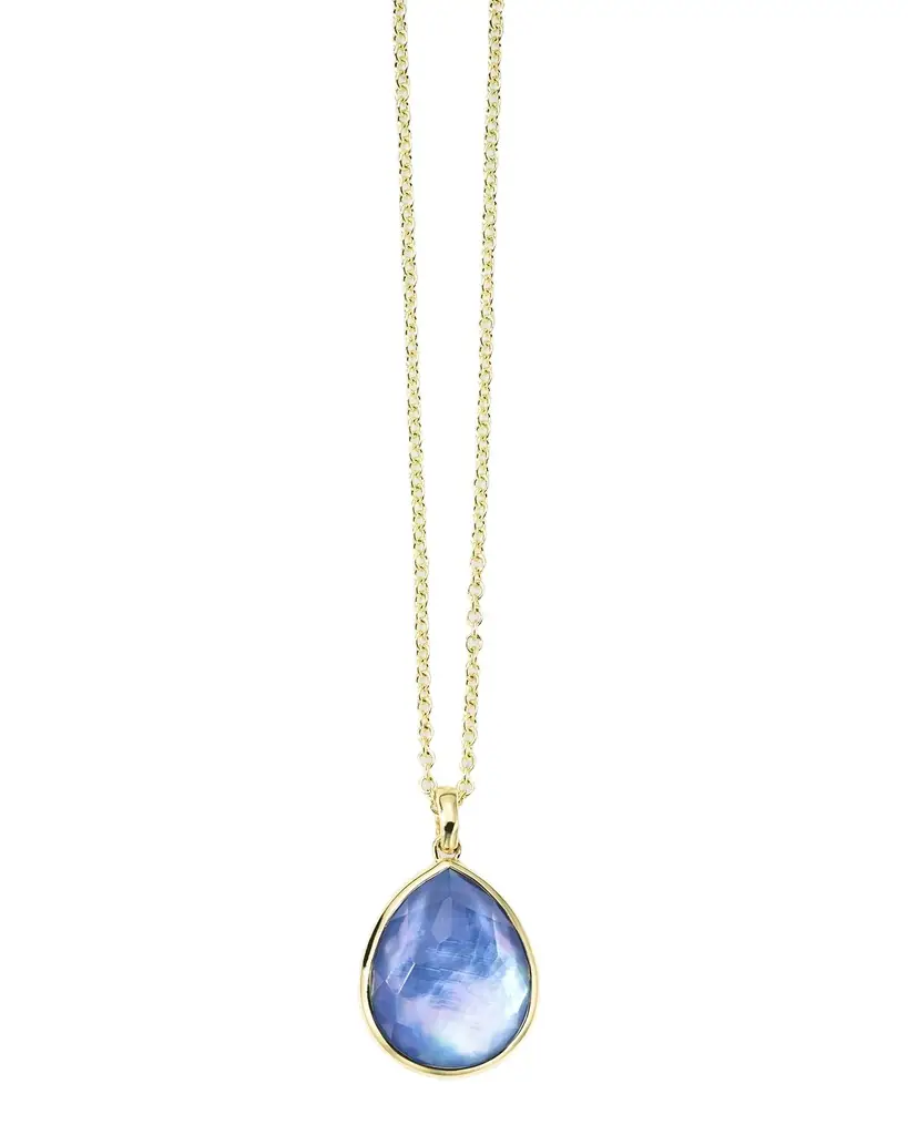 Ippolita 18K Gold Rock Candy Medium Teardrop Pendant Necklace in Rock Crystal MOP and Lapis Triplet