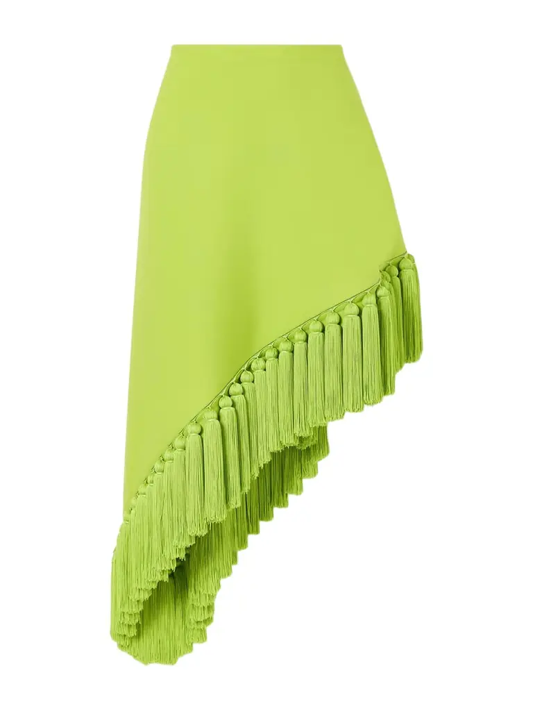 Alaïa Tassle Fringed Asymmetric Wool-gabardine Midi Skirt