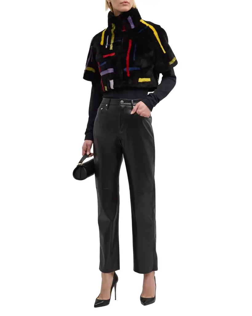 Gorski Abstract Short-Sleeve Lamb Shearling Crop Bolero