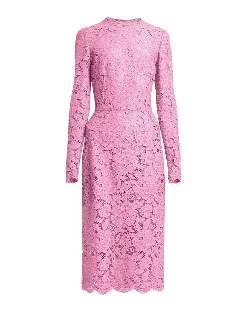 Dolce & Gabbana Floral Lace Long-Sleeve Midi Dress