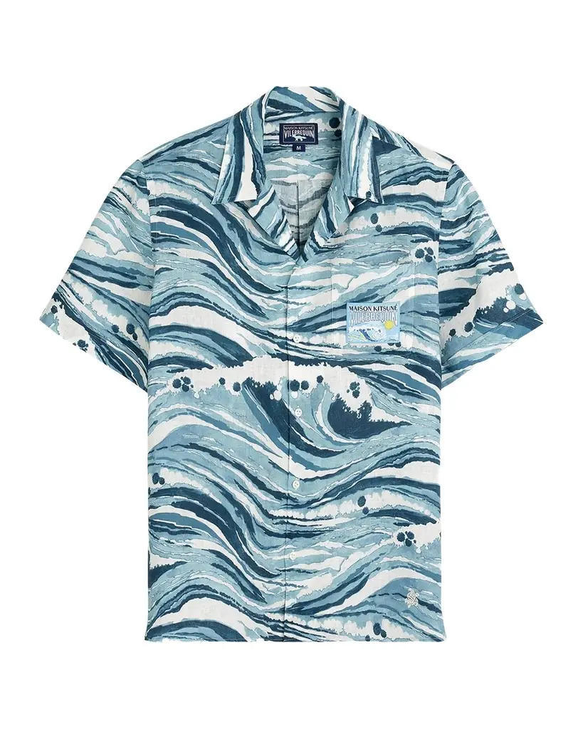 Vilebrequin x Maison Kitsune Men 's Wave Linen Shirt