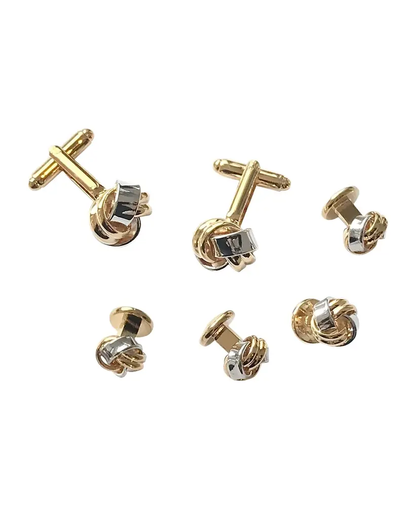 Link Up Men 's Two-Tone Classic Knot Gold Cufflink Stud Set