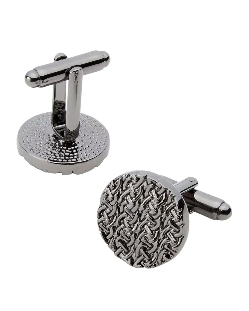 Link Up Men 's Round Shiny Gunmetal Chain Link Cufflinks