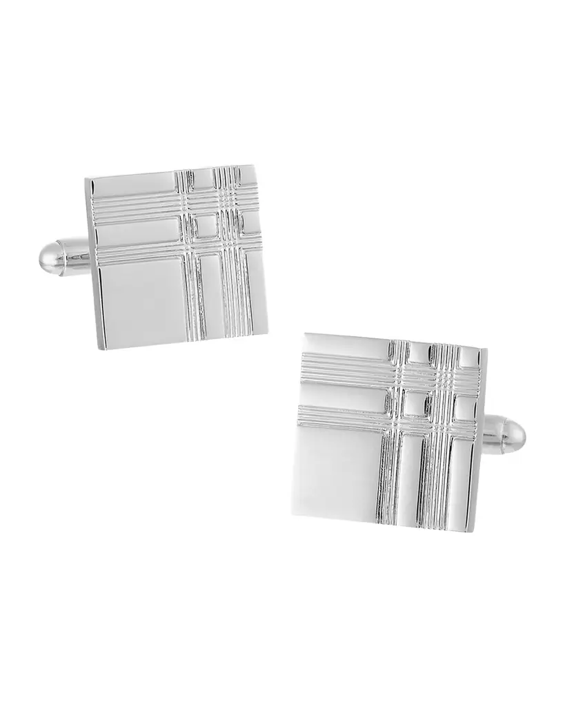Link Up Men 's Silverone Plaid Etched Square Cufflinks