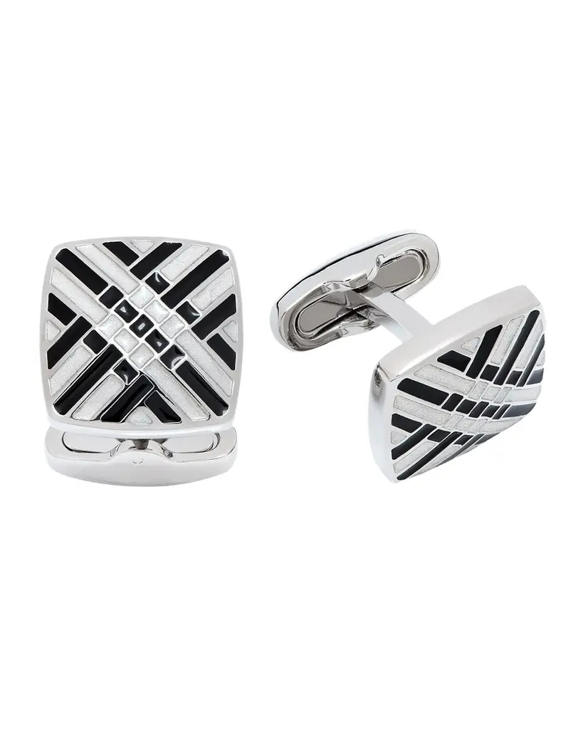Link Up Men 's Soft Square Enamel Crosshatch Cufflinks