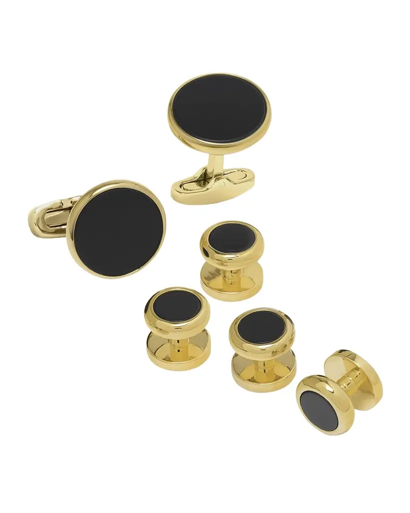 Link Up Men 's Classic Round Mother-Of-Pearl Cufflink Stud Set