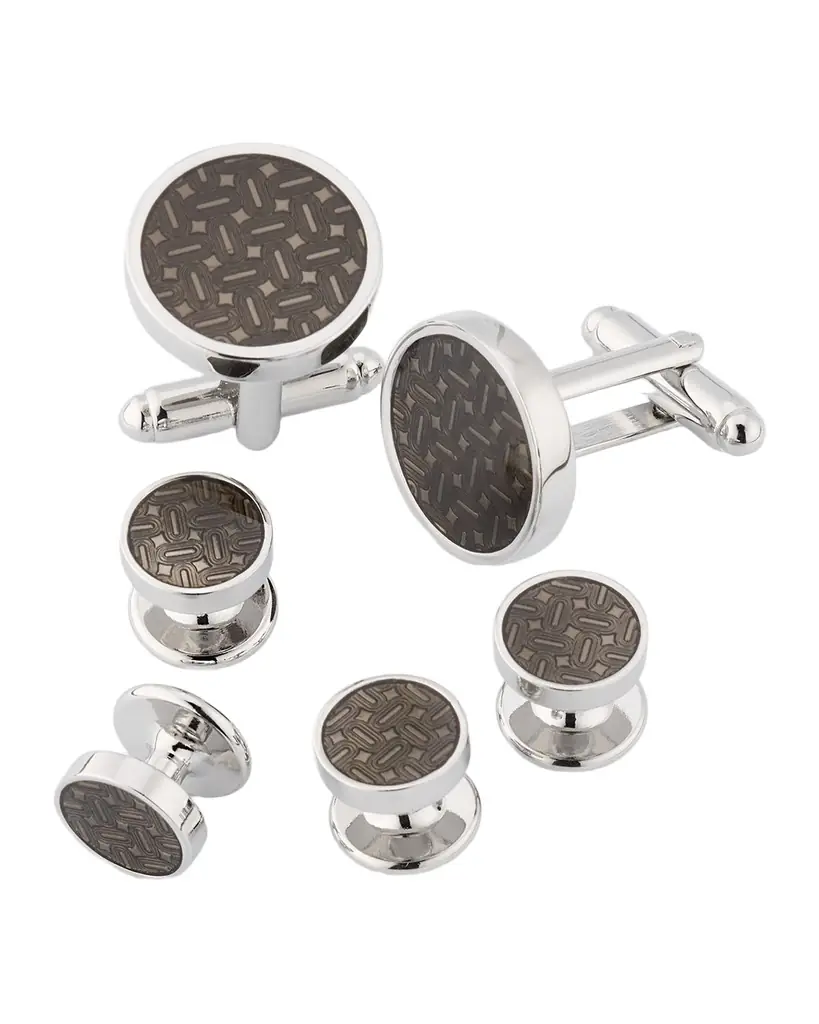 Link Up Men 's Round Enamel Abstract Cufflink Stud Set