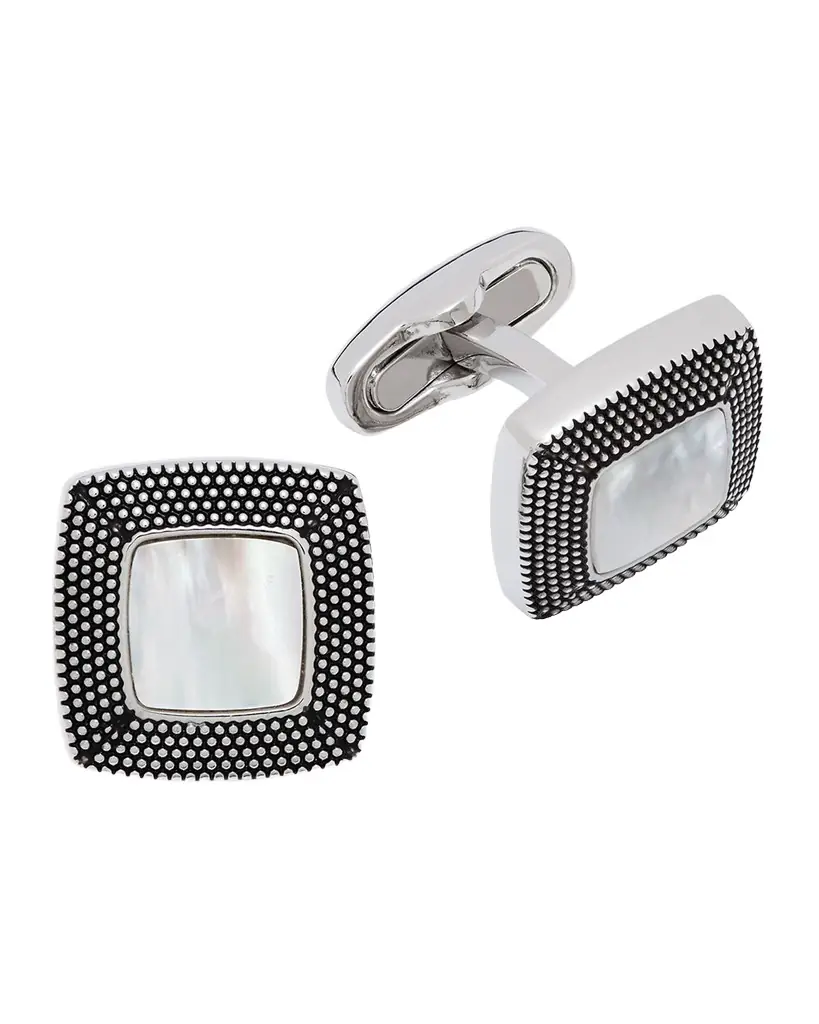 Link Up Men 's Square Mother-Of-Pearl Antique-Border Cuffinks
