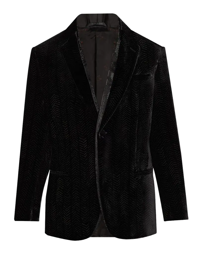 Giorgio Armani Men 's Velvet Fishbone-Print Dinner Jacket