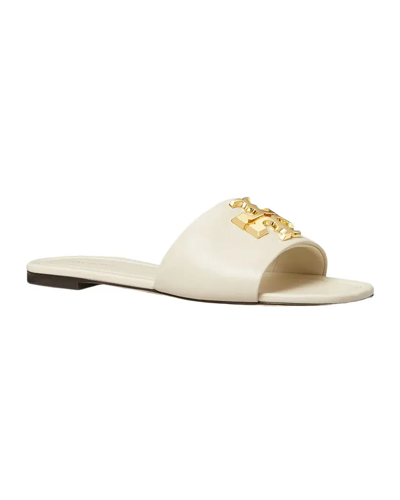 Tory Burch Eleanor Leather Medallion Flat Slide Sandals