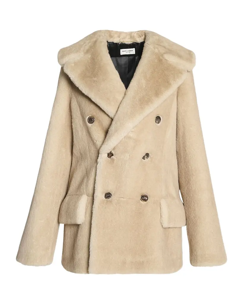 Saint Laurent Manteau Double-Breasted Faux Fur Jacket