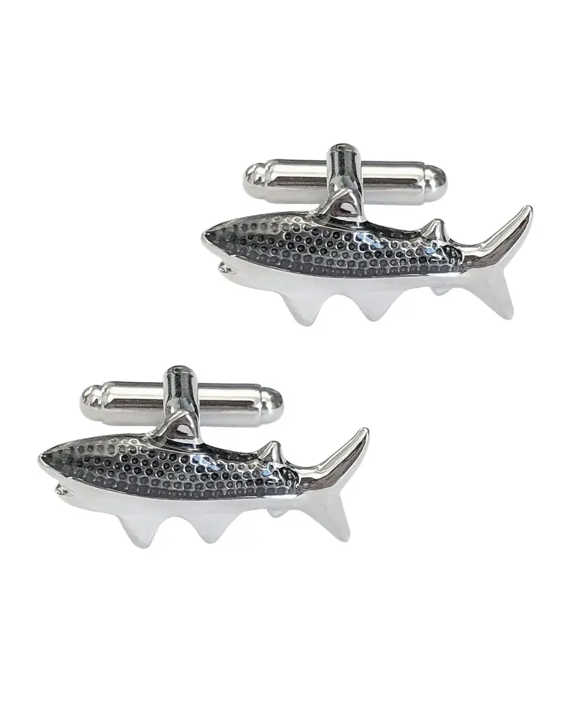 Link Up Men 's Silvertone Shark Cufflinks