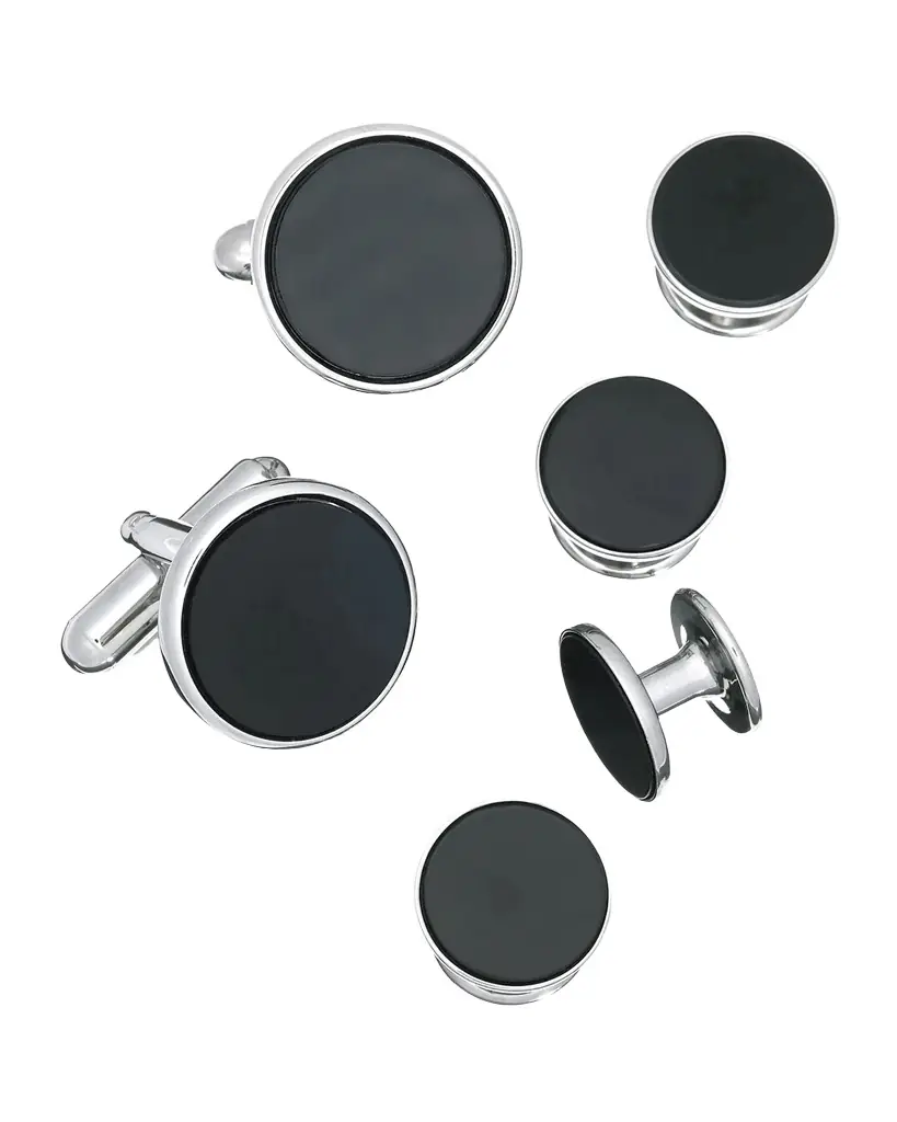 Link Up Men 's Round Mother-Of-Pearl Cufflink Stud Set