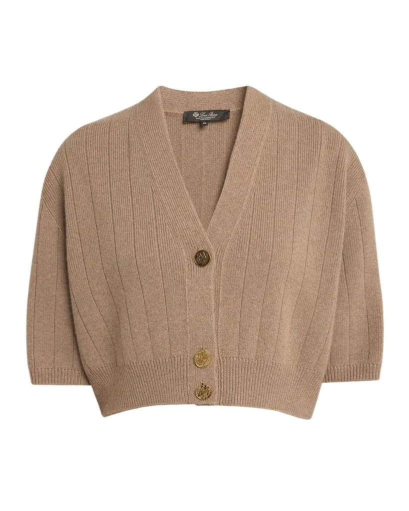 Loro Piana Cervatto Short-Sleeve Baby Cashmere Cardigan