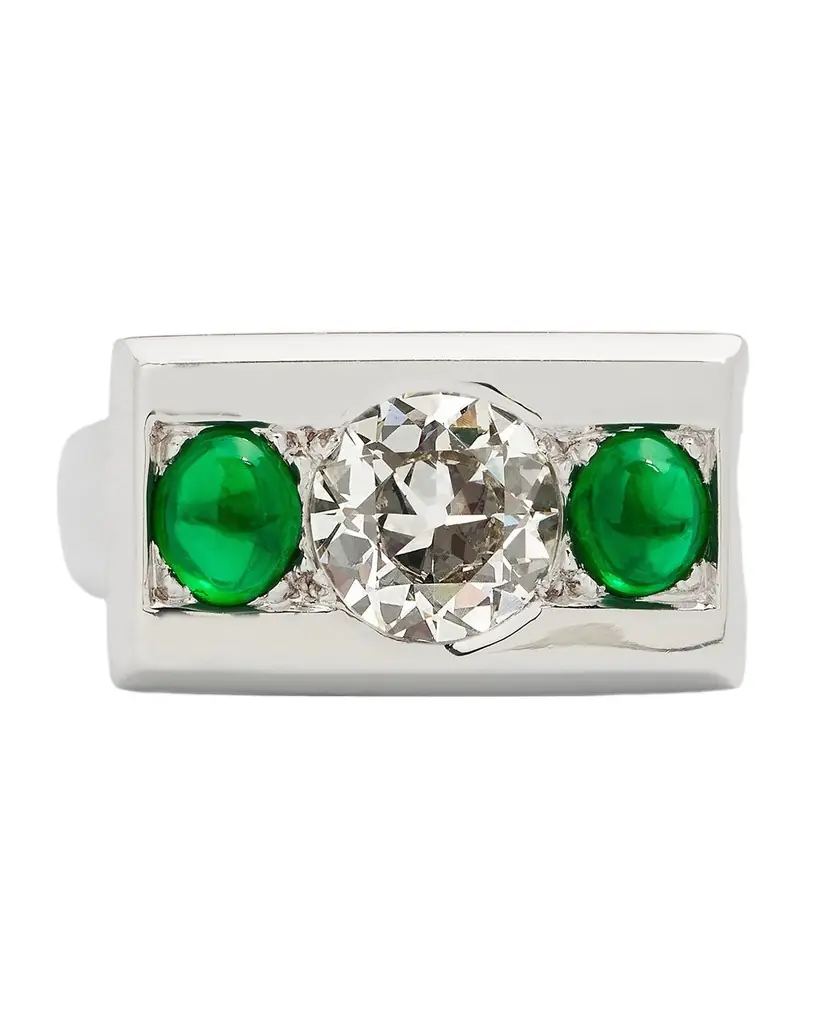 NM Estate Estate 14k White Gold Diamond and Emerald Ring, Size 5.25
