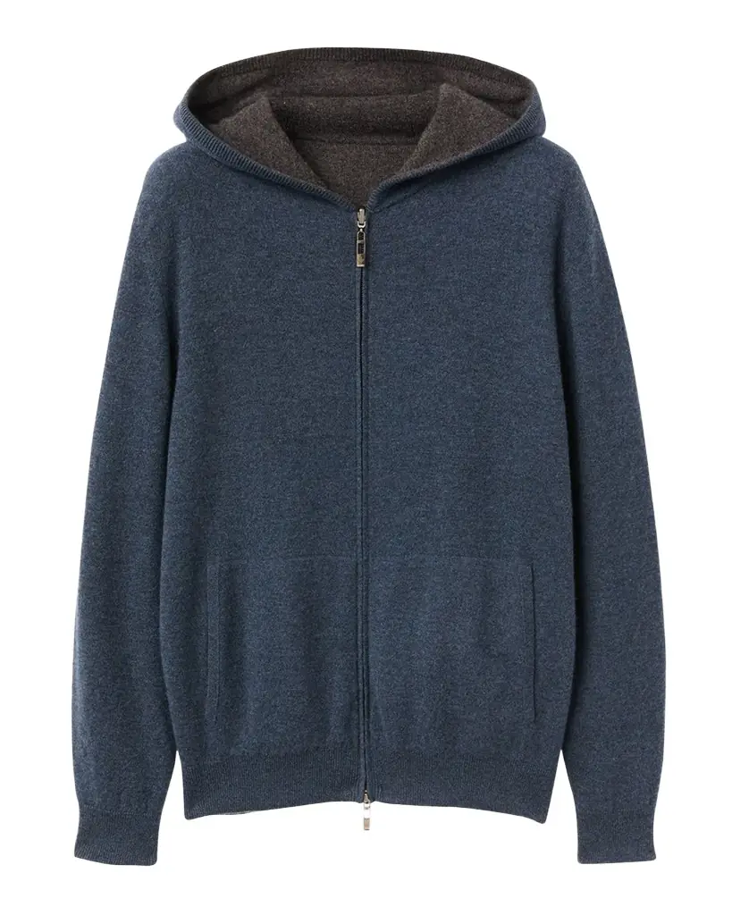 Loro Piana Duo Cashmere Hooded Zip Bomber Sweater