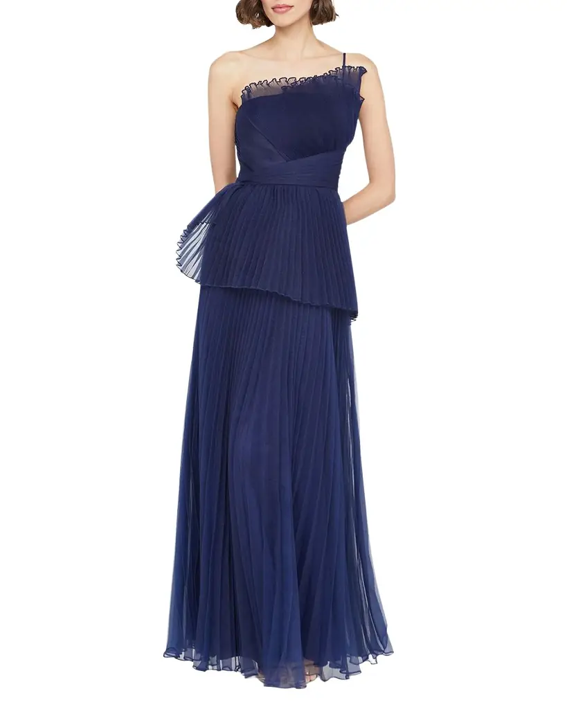 Theia Delphine Pleated Organza A-Line Gown