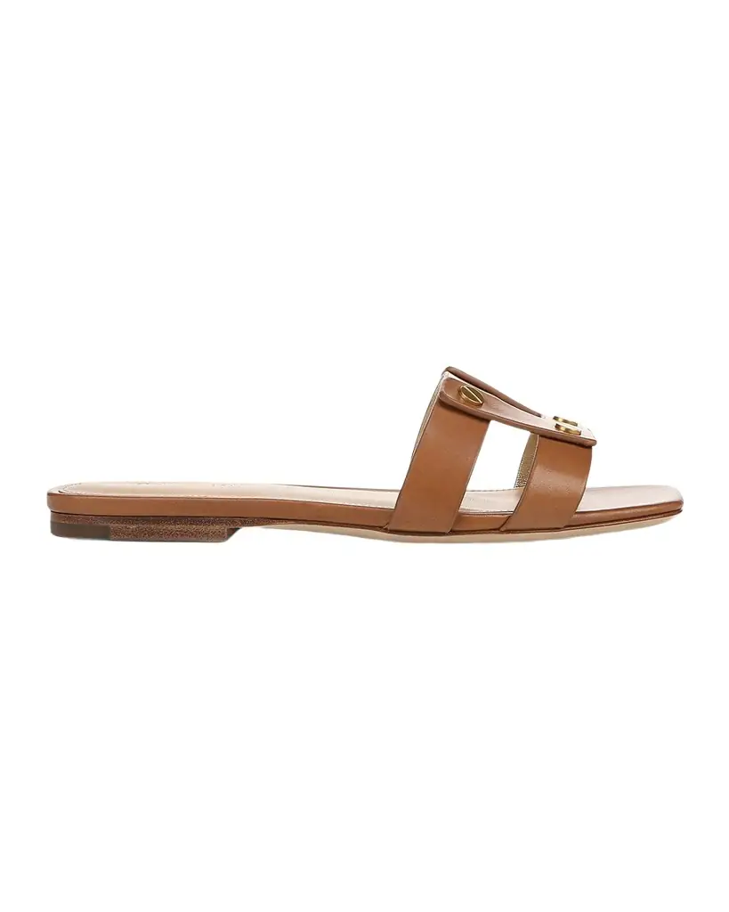 Veronica Beard Via Leather Flat Slide Sandals