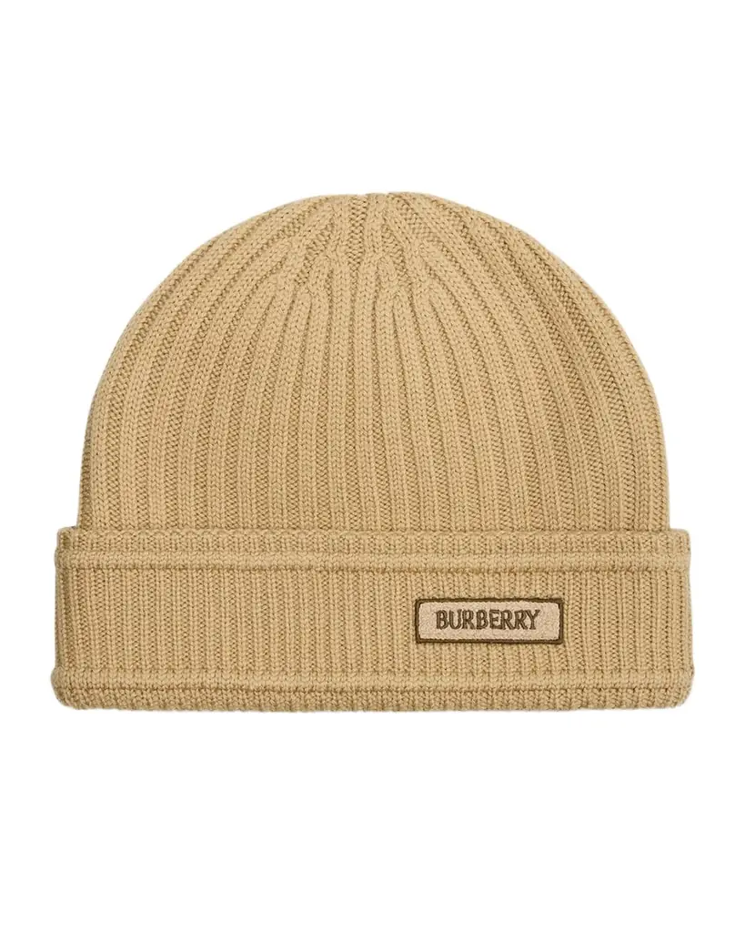 Burberry Men 's Ribbed Wool Logo Beanie Hat
