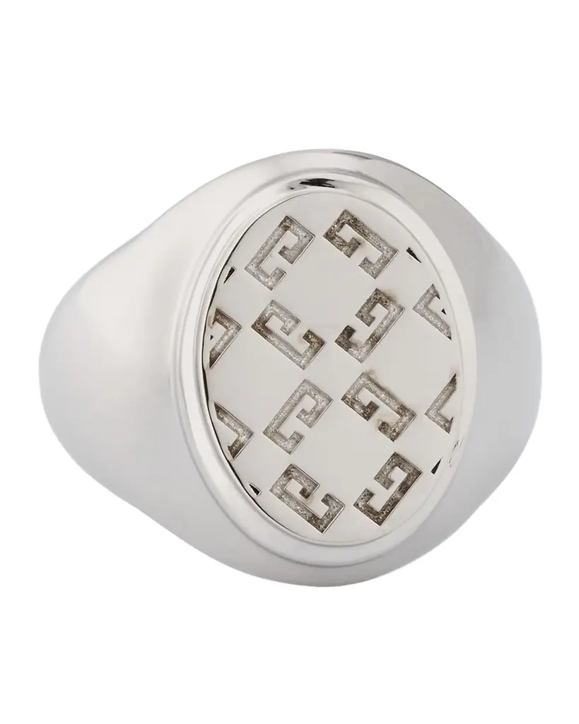 Givenchy Men 's 2G Monogram Silvery Signet Ring