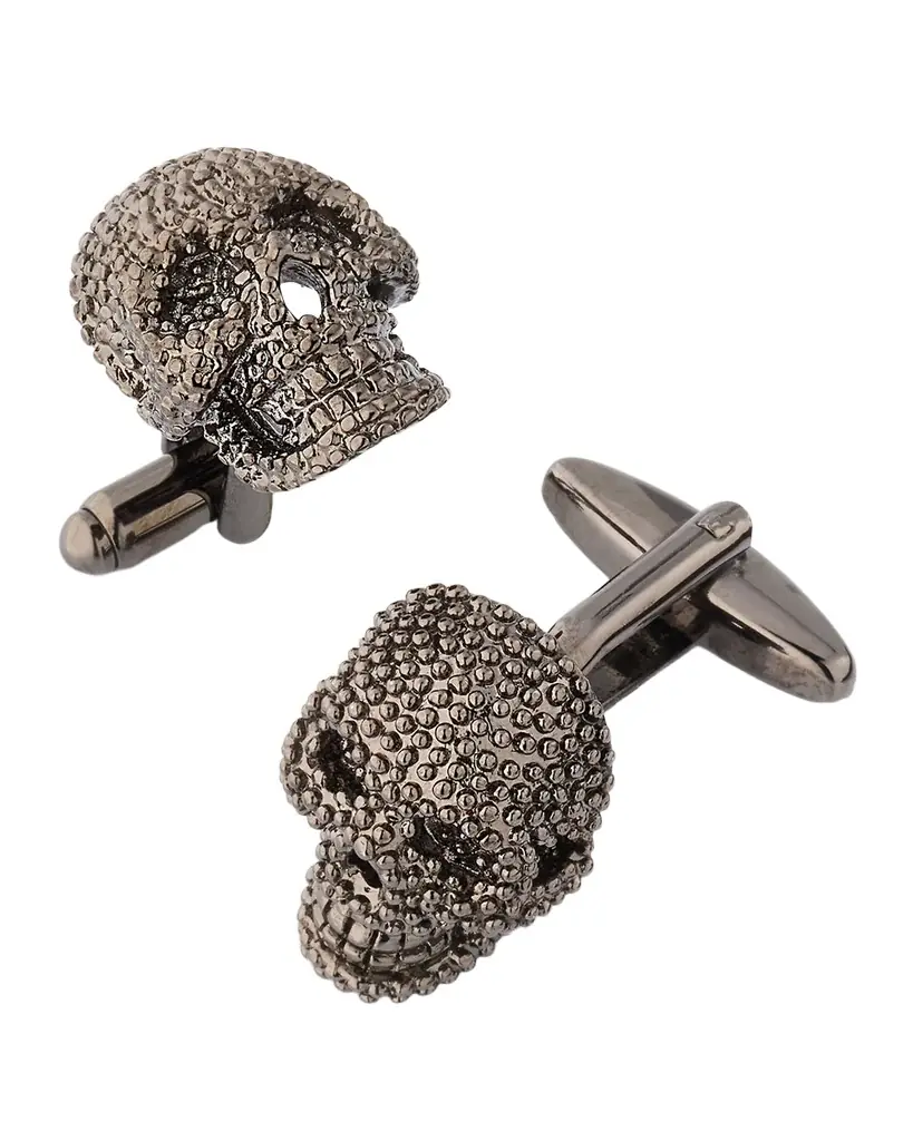 Link Up Men 's Granulated Gunmetal Skull Cufflinks
