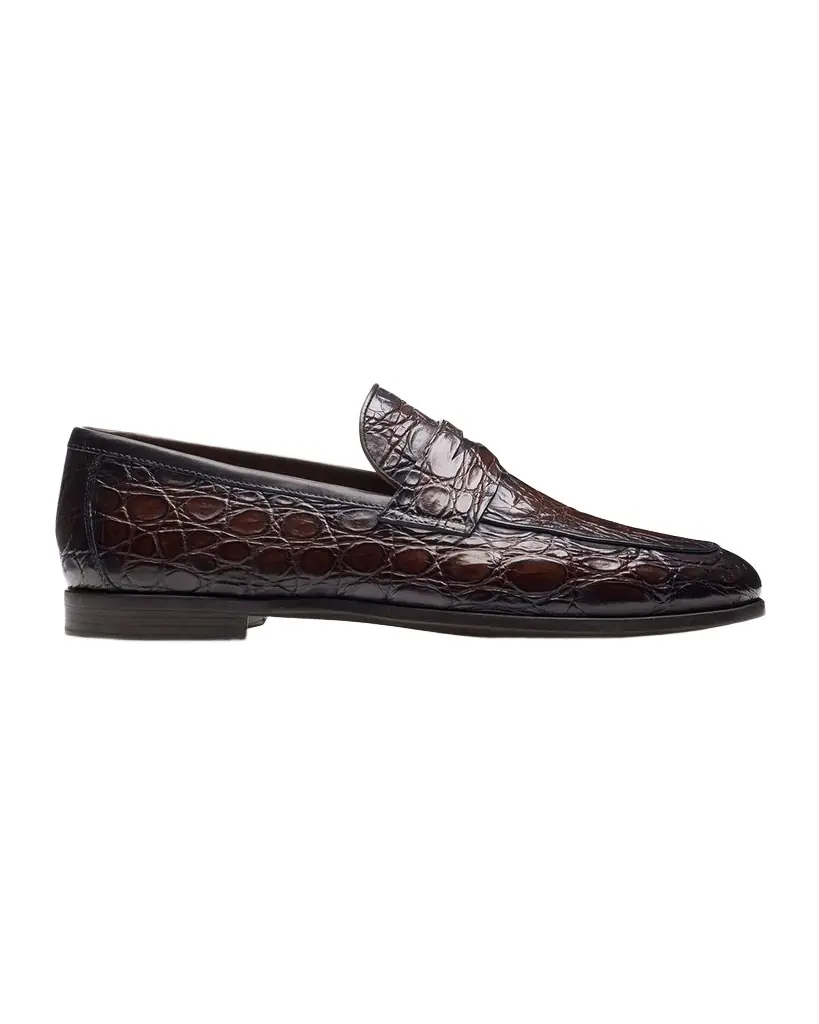Magnanni Men 's Vicente Croc Leather Penny Loafers