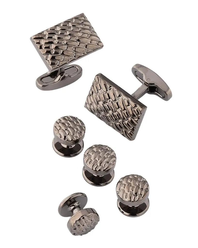 Link Up Men 's Rectangle Basketweave Cufflinks
