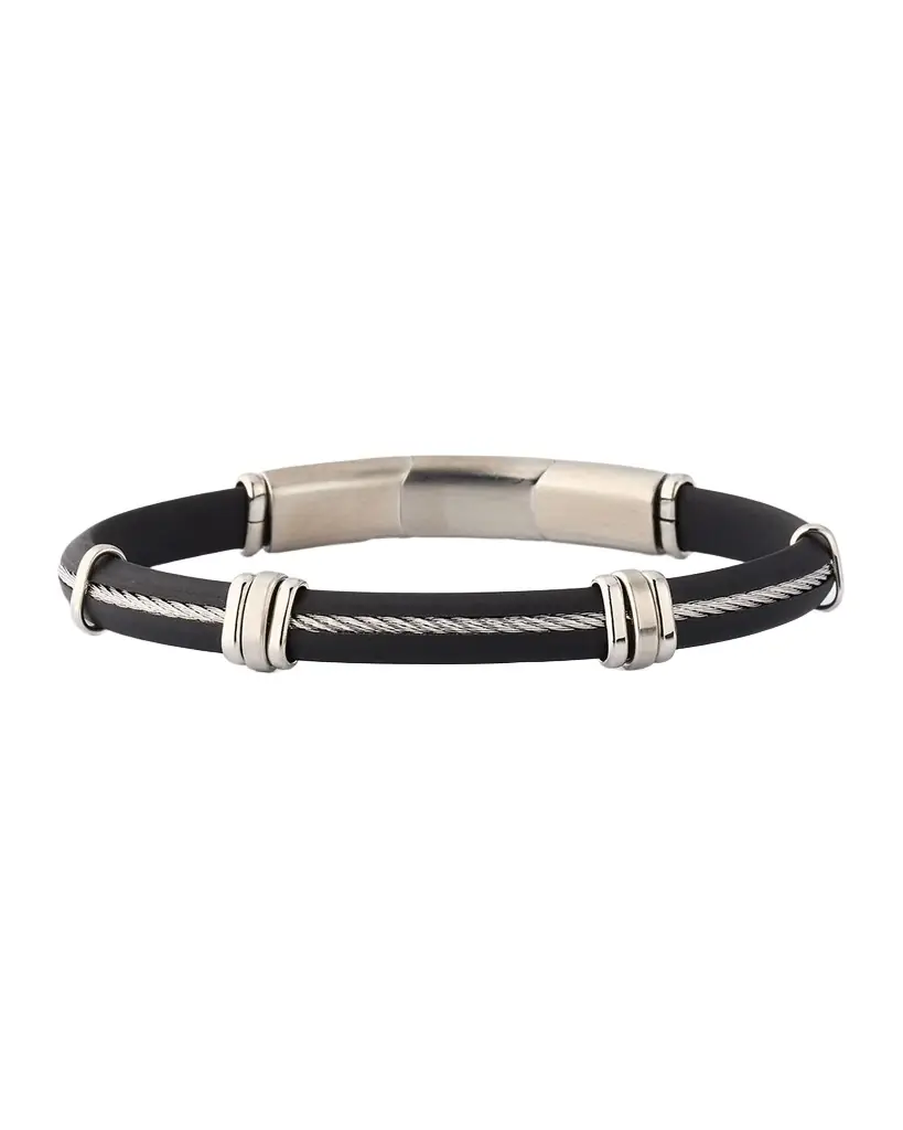 Link Up Men 's Rubber and Stainless Steel Bracelet