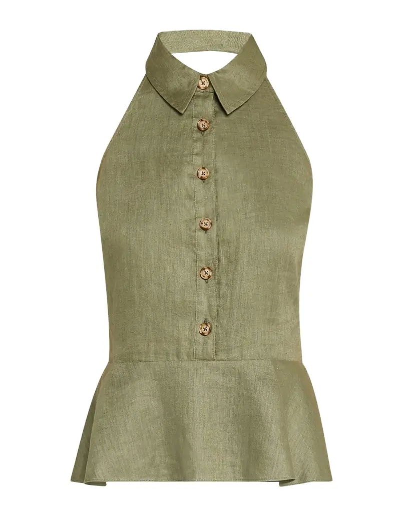Veronica Beard Lancaster Sleeveless Linen Peplum Top