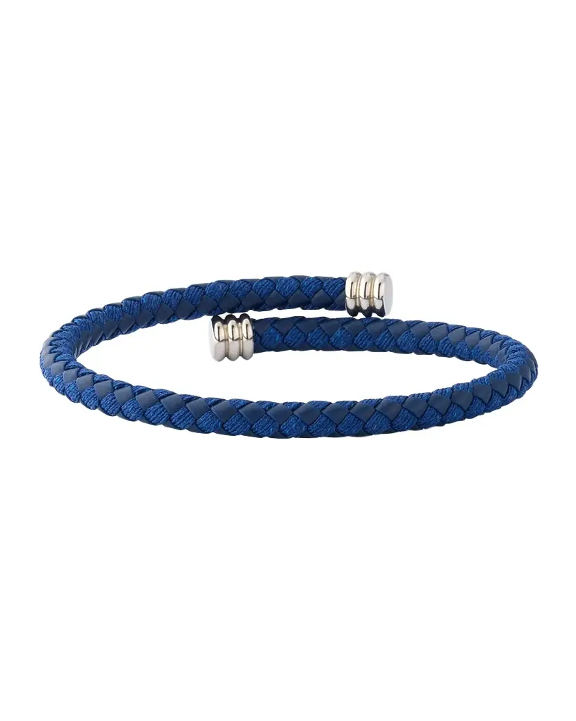 Link Up Men 's Flexible Braided Leather Bracelet with Stainless Steel