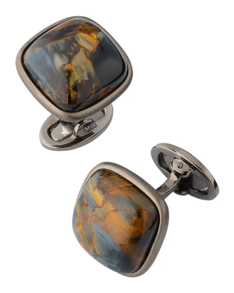 Jan Leslie Men 's Brushed Gunmetal Square Peitersite Cufflinks
