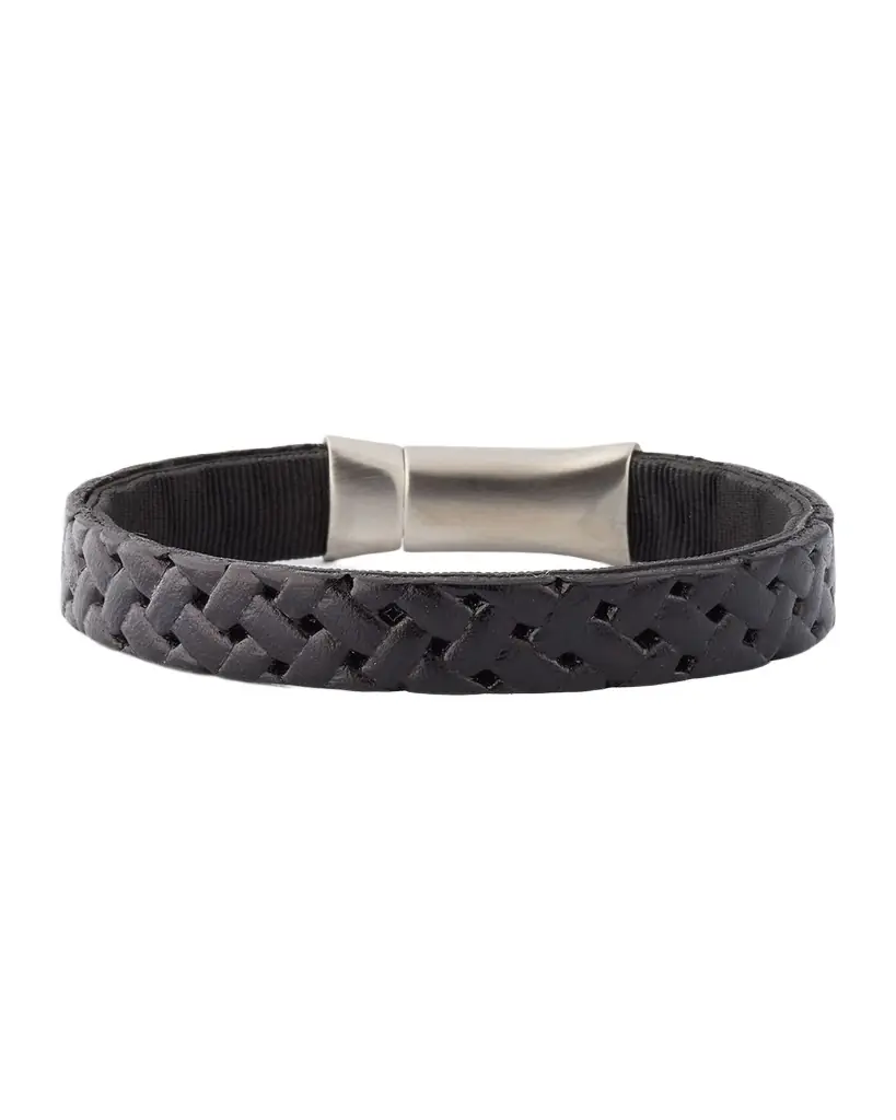 Link Up Men 's Embossed Braided Leather Bracelet