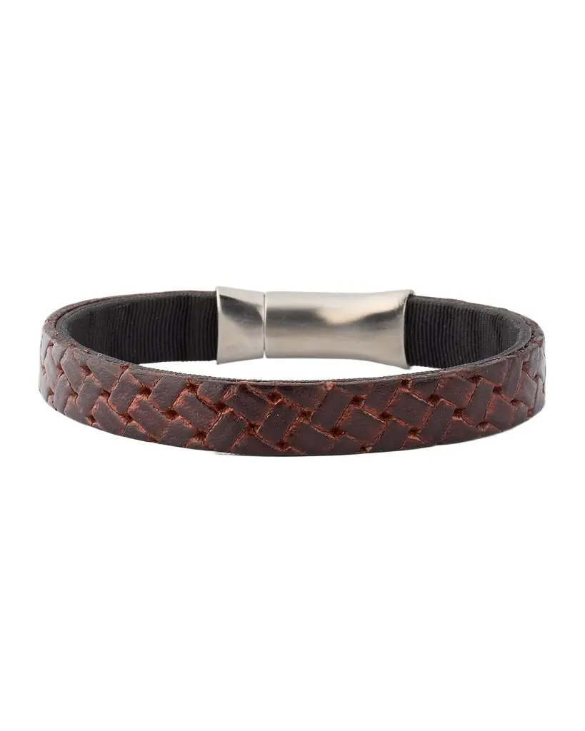 Link Up Men 's Embossed Braided Leather Bracelet