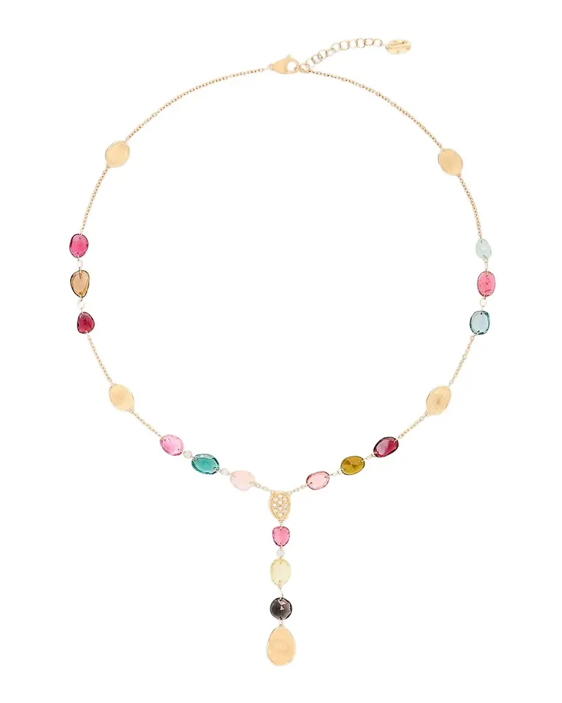 Marco Bicego 18K Lunaria Tourmaline Lariat Necklace with Mixed Tourmalines