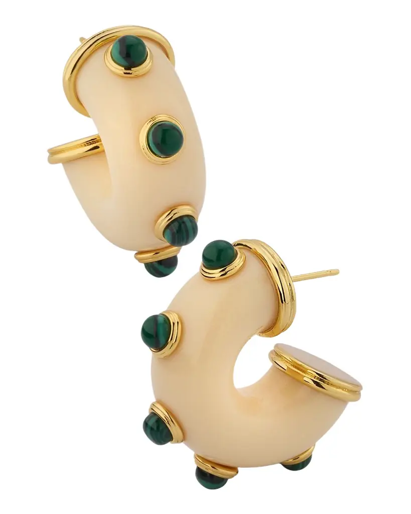 Kenneth Jay Lane Round Malachite Hoop Earrings