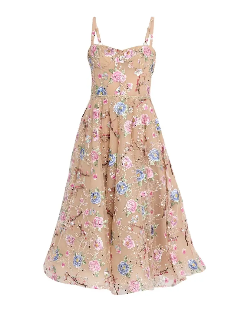 Bronx and Banco Mademoiselle Beaded Embroidered Midi Dress