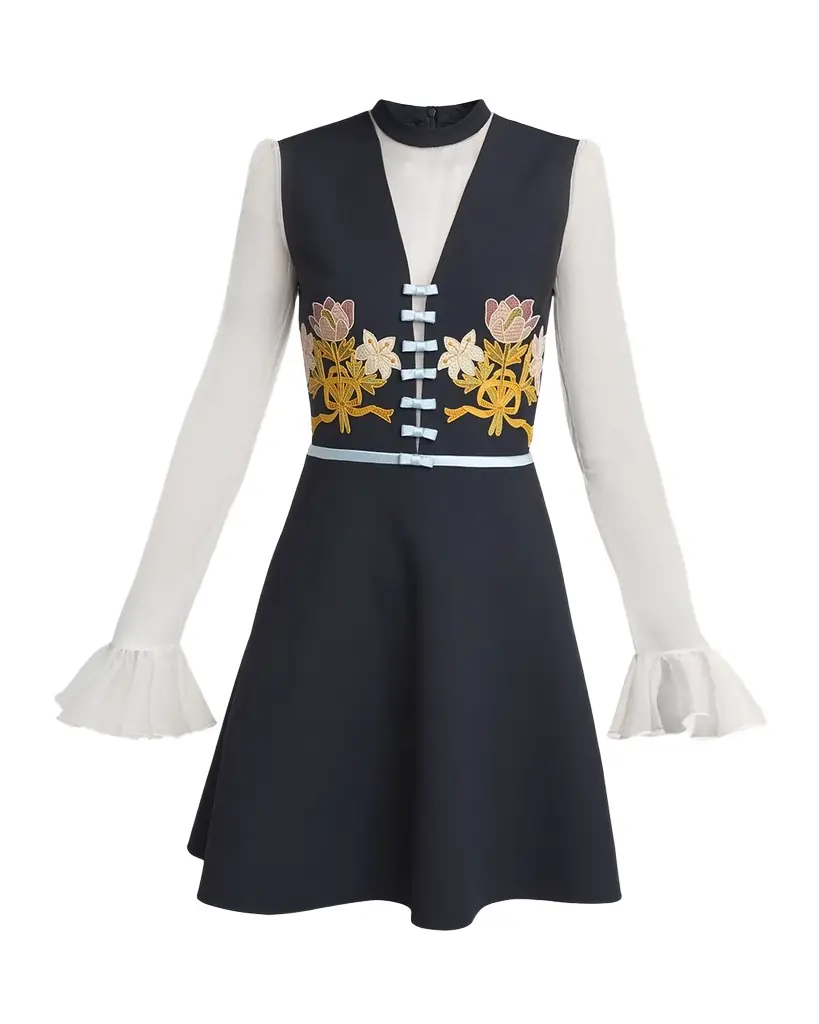 Valentino Garavani Embroidered Crepe Couture Mini Dress