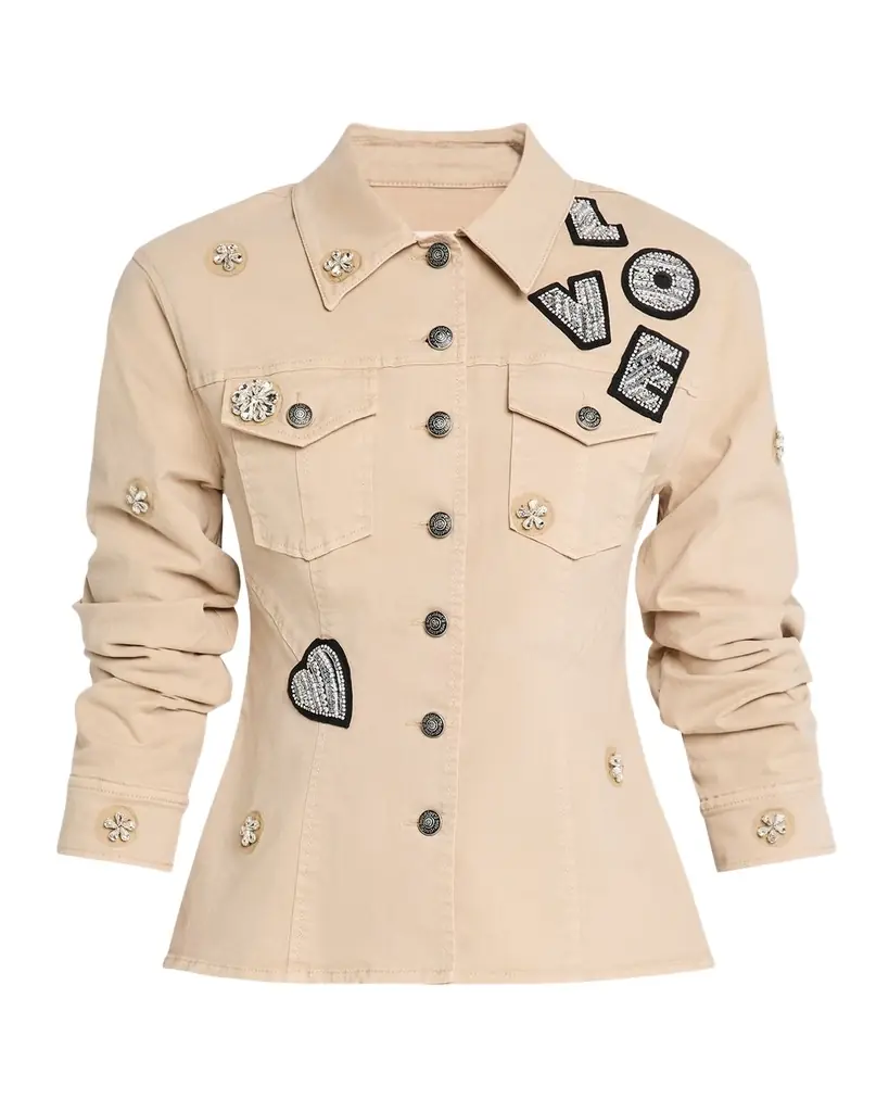 Cinq a Sept Canyon Embellished Scrunched Denim Jacket