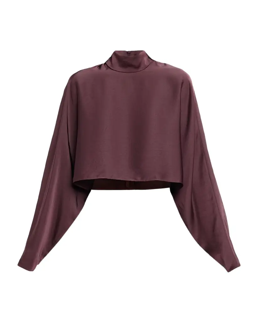 LAPOINTE Lightweight Satin Crop Caftan Top
