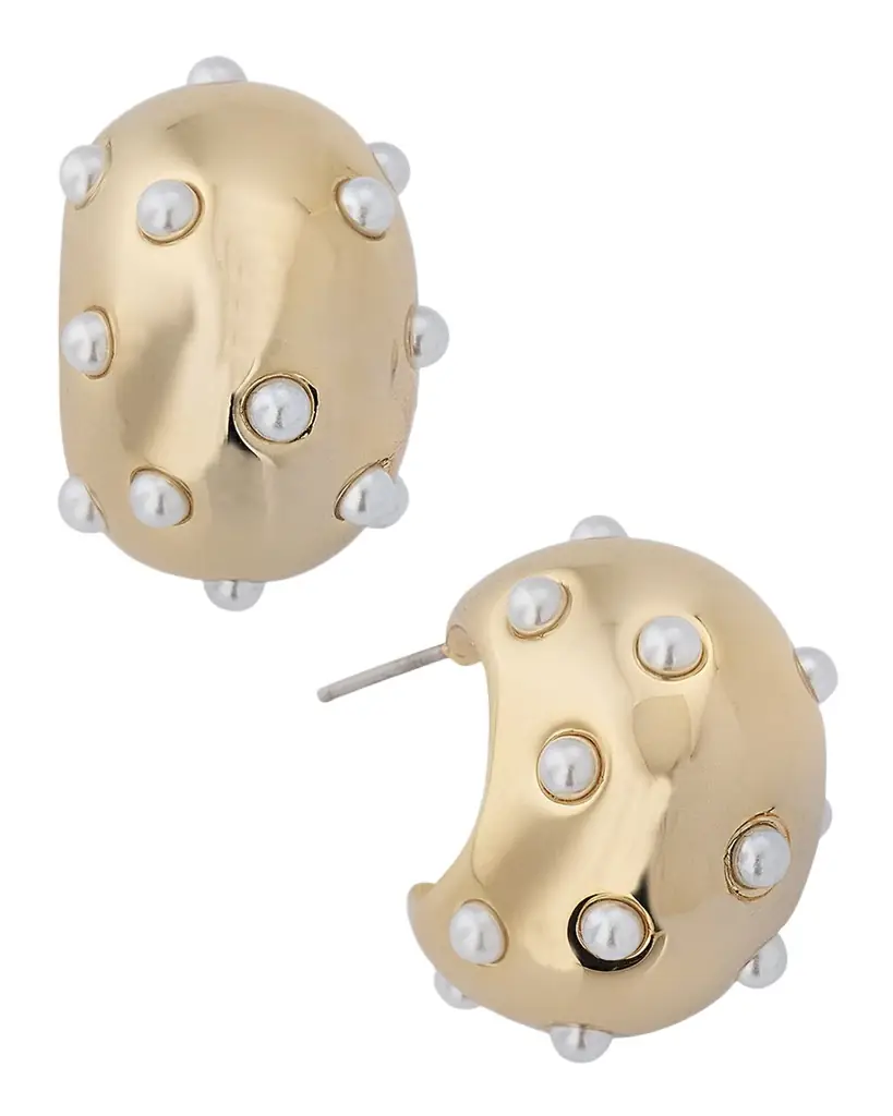 Kenneth Jay Lane 14K Yellow Gold Plated Pearly Huggie Hoop Earrings