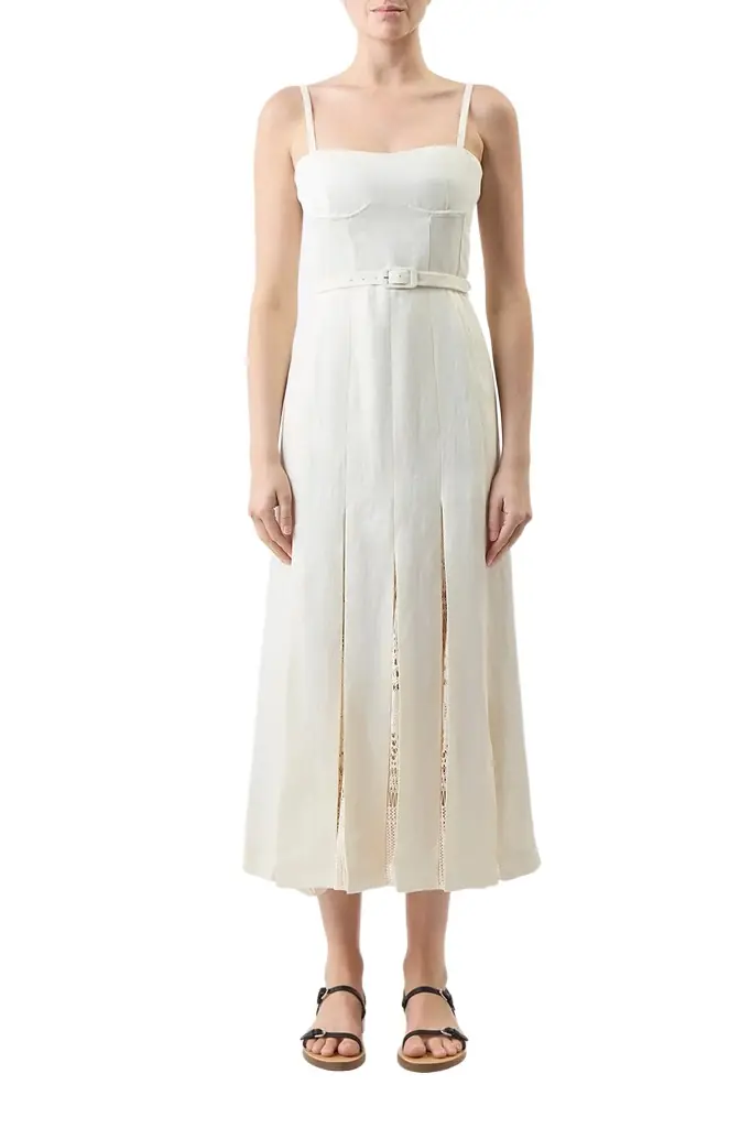 GABRIELA HEARST Godard Pleated Dress in  Textured Linen
