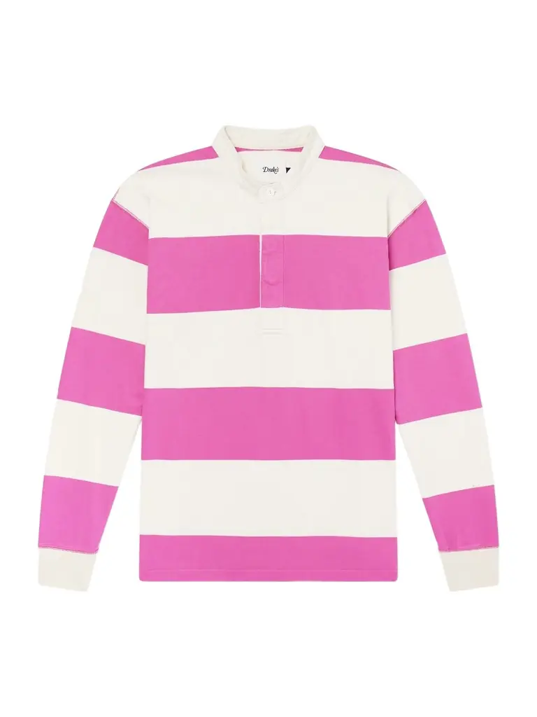 Drake's Grandad-Collar Striped Cotton-Jersey Half-Placket Shirt - Men