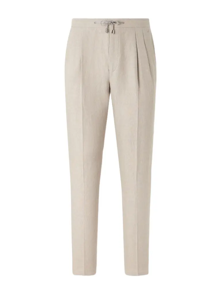 Straight-Leg Pleated Linen Suit Trousers - Men