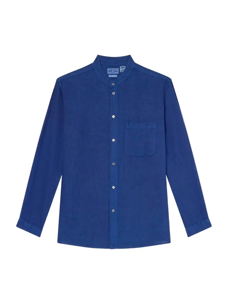 Blue Blue Japan Grandad-Collar Linen-Chambray Shirt - Men