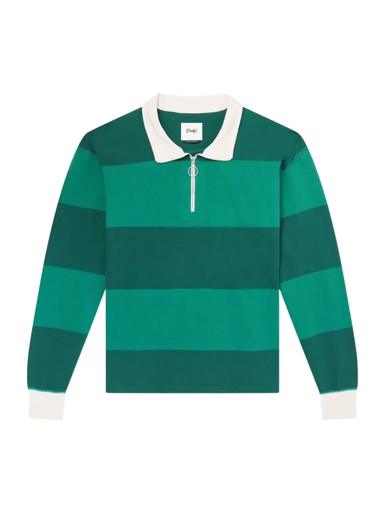 Drake's Striped Cotton-Jersey Half-Zip Polo Shirt - Men