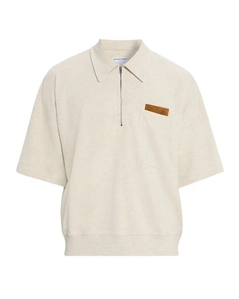 Bottega Veneta Men 's Intrecciato Suede-Trim Jersey Polo Shirt