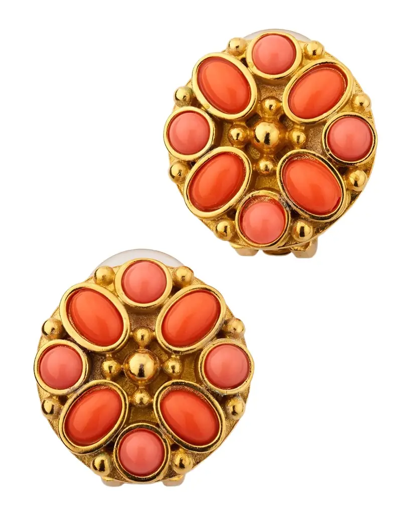 Kenneth Jay Lane Resin Cabochon Button Clip-On Earrings